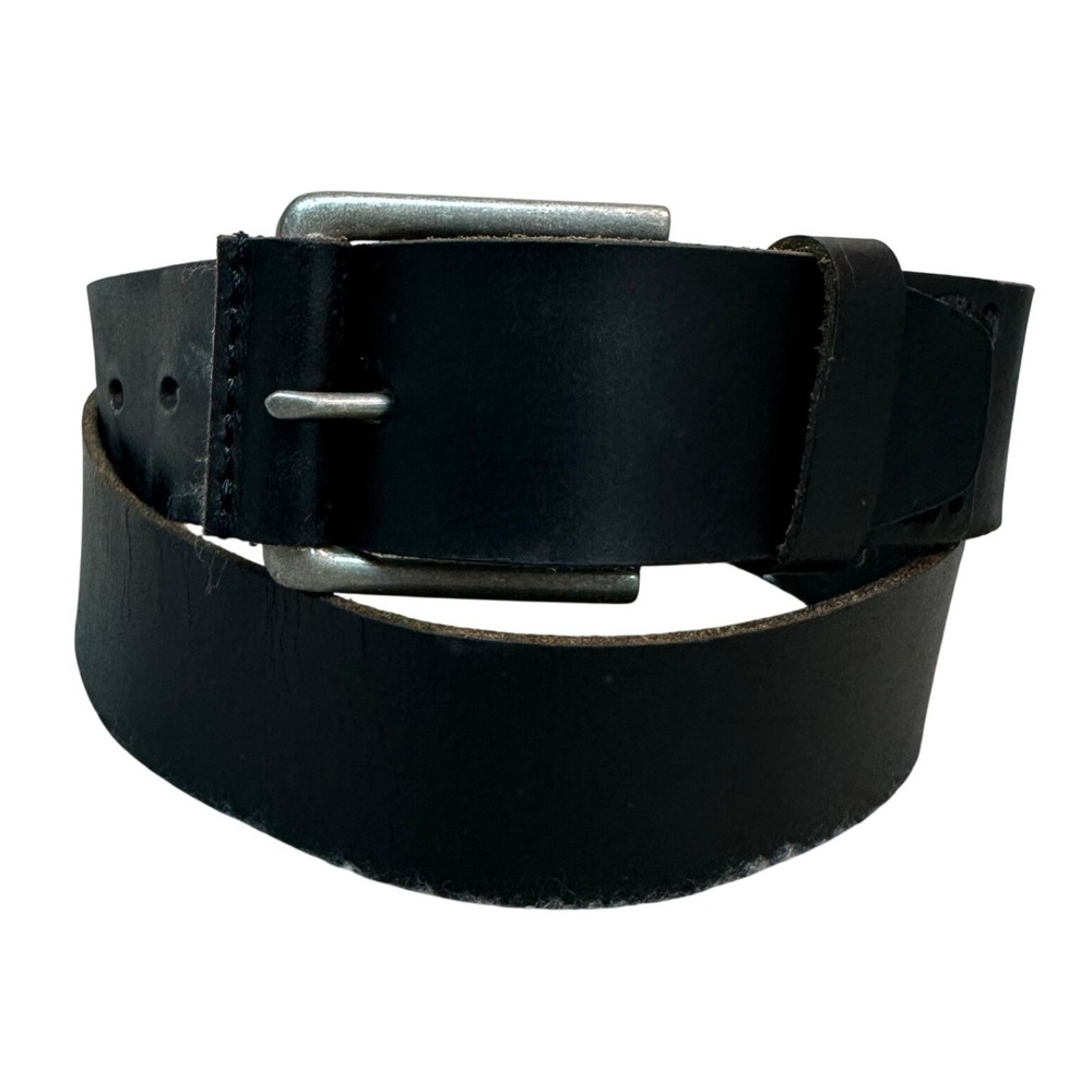 Timberland Mens Genuine Leather Belt Black Silver Buckle Size 36 Casual Rugged